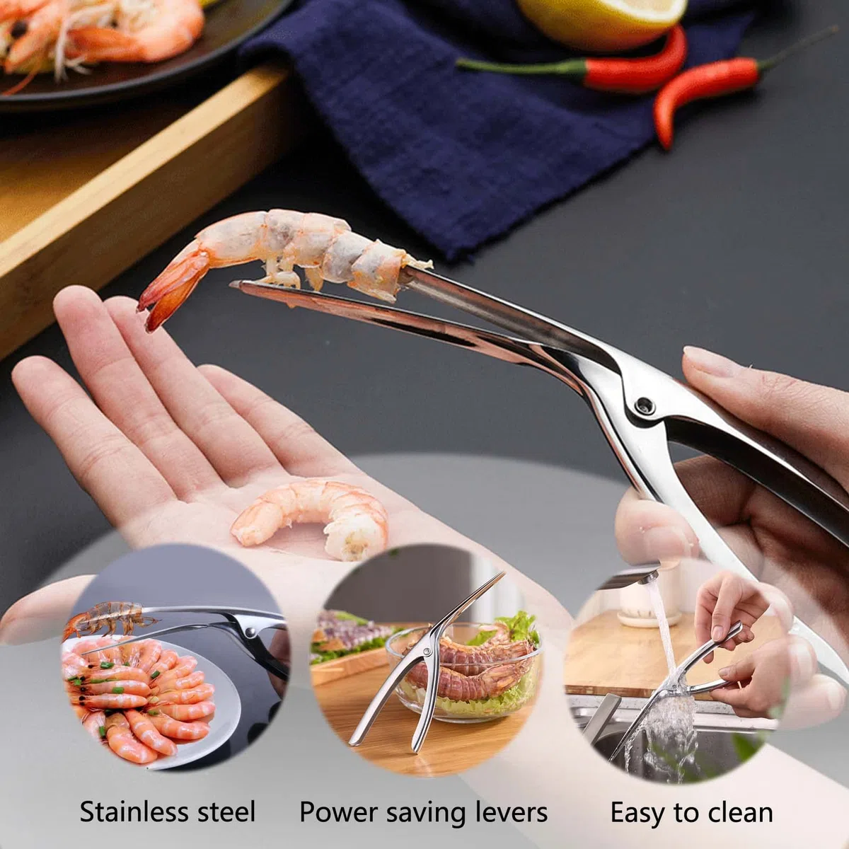 3 Pezzi Shrimp Peeler, Set di Coltello Gamberi All In 1, Coltello per Gamberi in Acciaio Inox, 5 In 1 Pela Gamberi, Forbici di Gamberetti Sbucciati per Prodotti Come Gamberi e Pesce