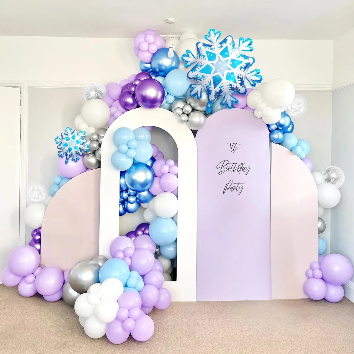 Palloncini Frozen, 120 Pezzi Palloncini Blu Viola Bianco, con Stampa Fiocchi di Neve, realizzati in lattice, per Compleanno Feste Principessa Frozen Baby Shower Anniversario Natale Decorazione