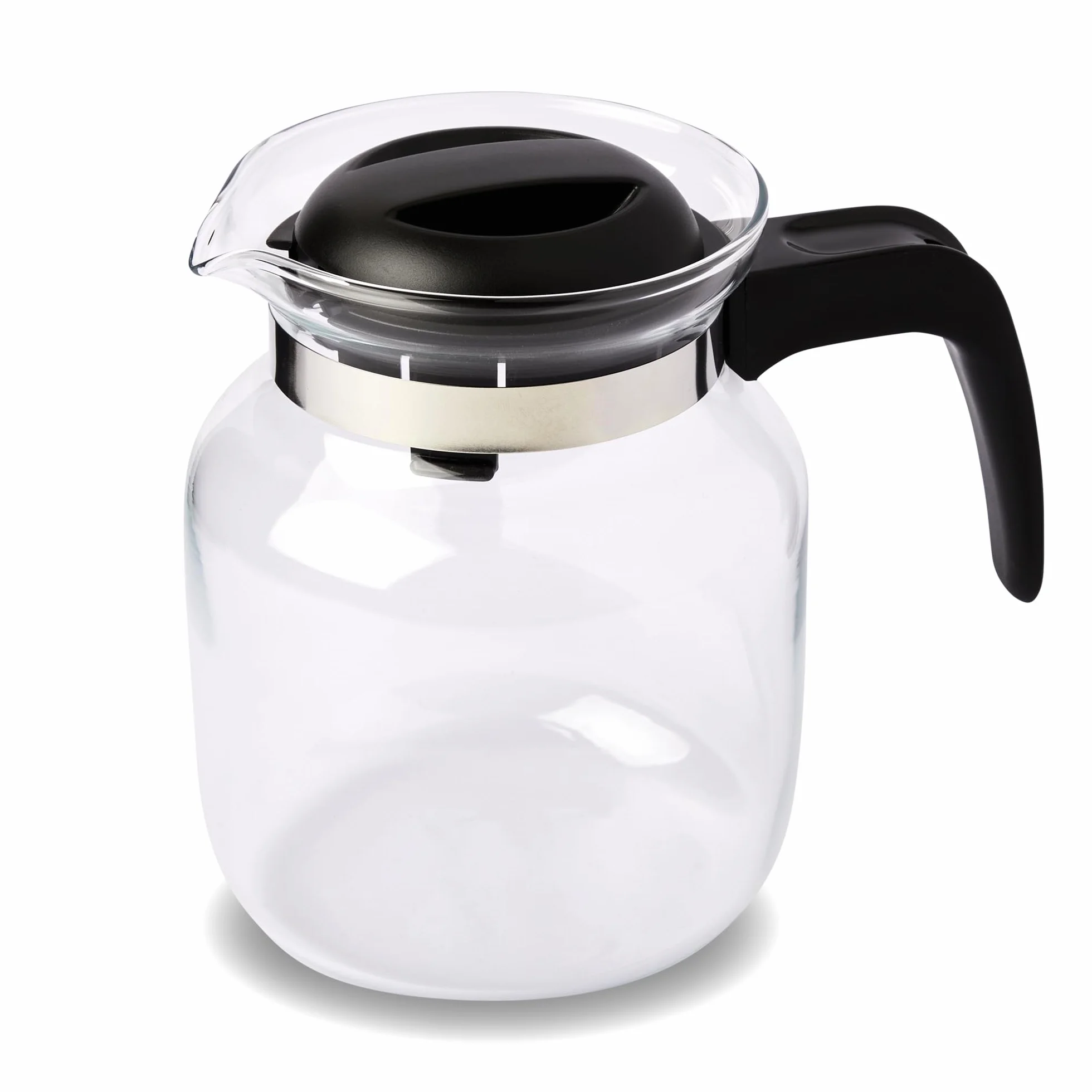 Wenco Caraffa in vetro da 1,25 l, ideale per tè, caffè e bevande fredde, resistente al calore, con coperchio e apertura beccuccio, lavabile in lavastoviglie e infrangibile, trasparente/nero