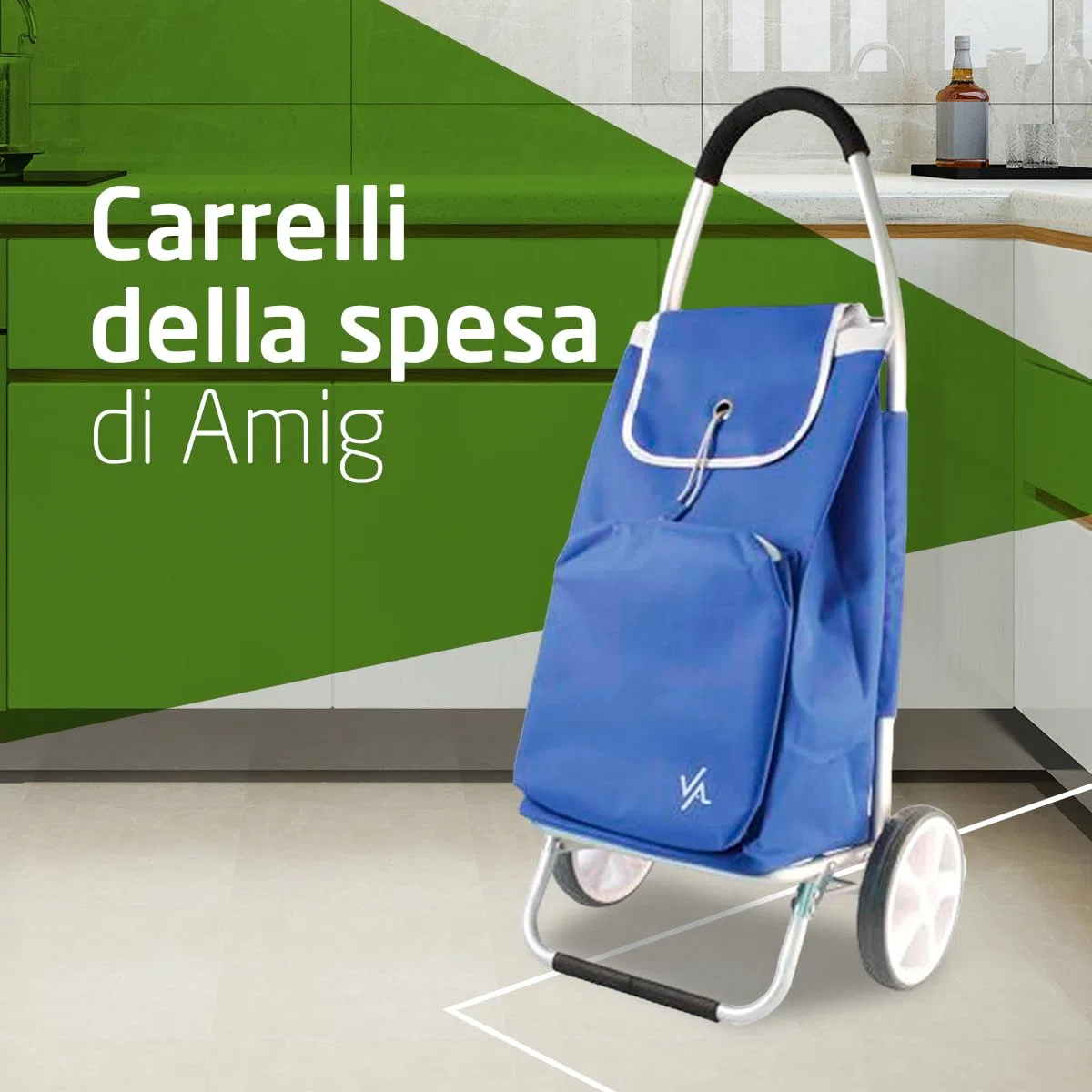 Amig - Carrello della spesa a 2 ruote - Borsa regolabile - Alluminio leggero - Carico massimo 15 kg - Capacità 50 l - Dimensioni: 95 x 45,5 x 12 cm - Colore: Blu