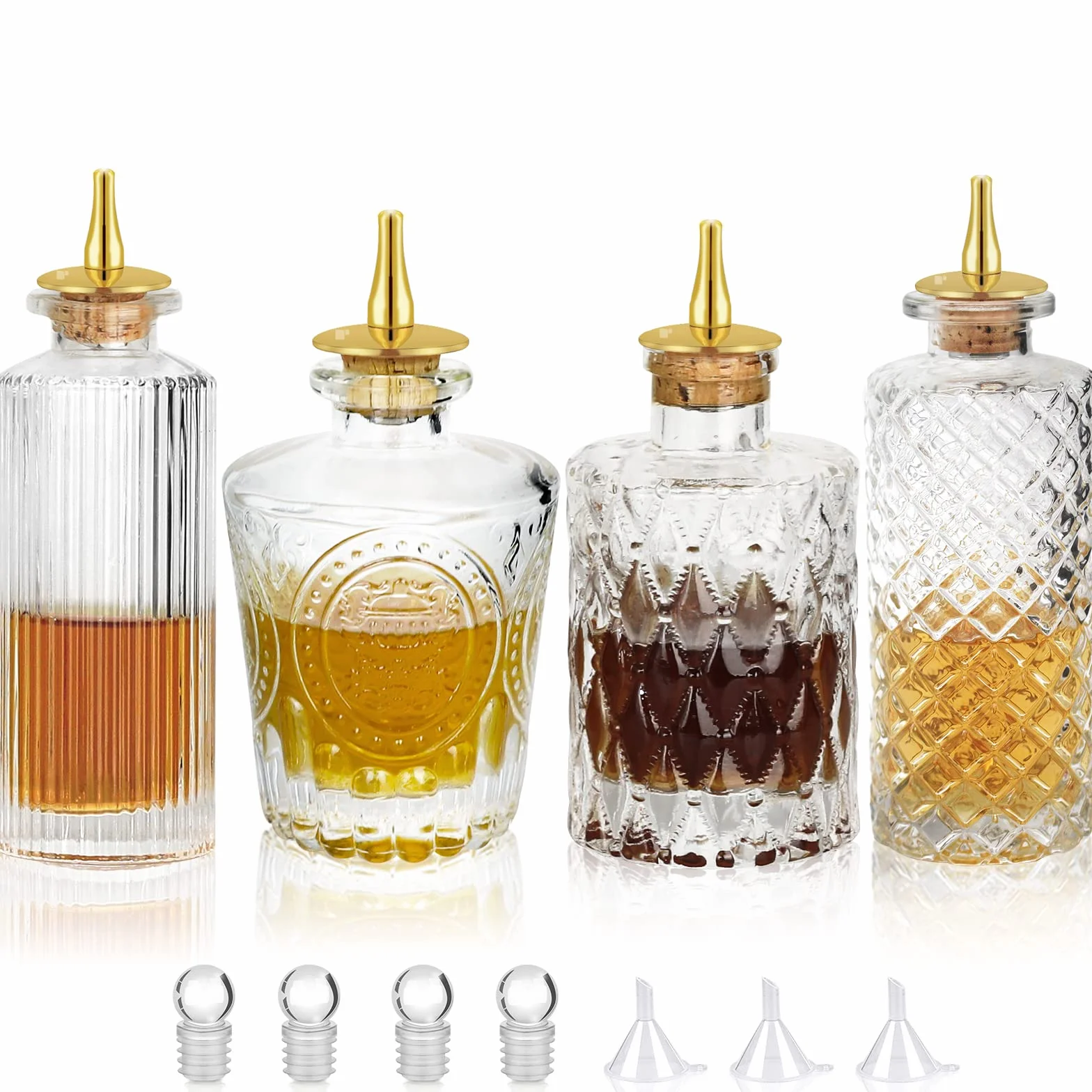 SuproBarware Bitters Bottle per cocktail Set di 5– Bottiglie in vetro con cruscotto, ideale per barista, casa bar