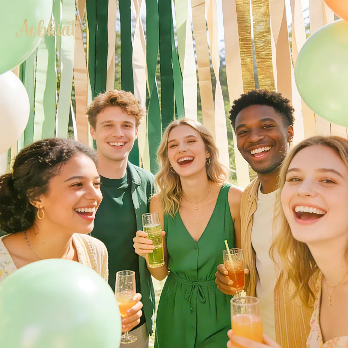 Aobkiat Decorazioni per matrimoni, feste, 5 rotoli di carta crespa verde oro, cachi, stelle filanti per feste di nozze, baby shower, addio al nubilato, compleanno, anniversario