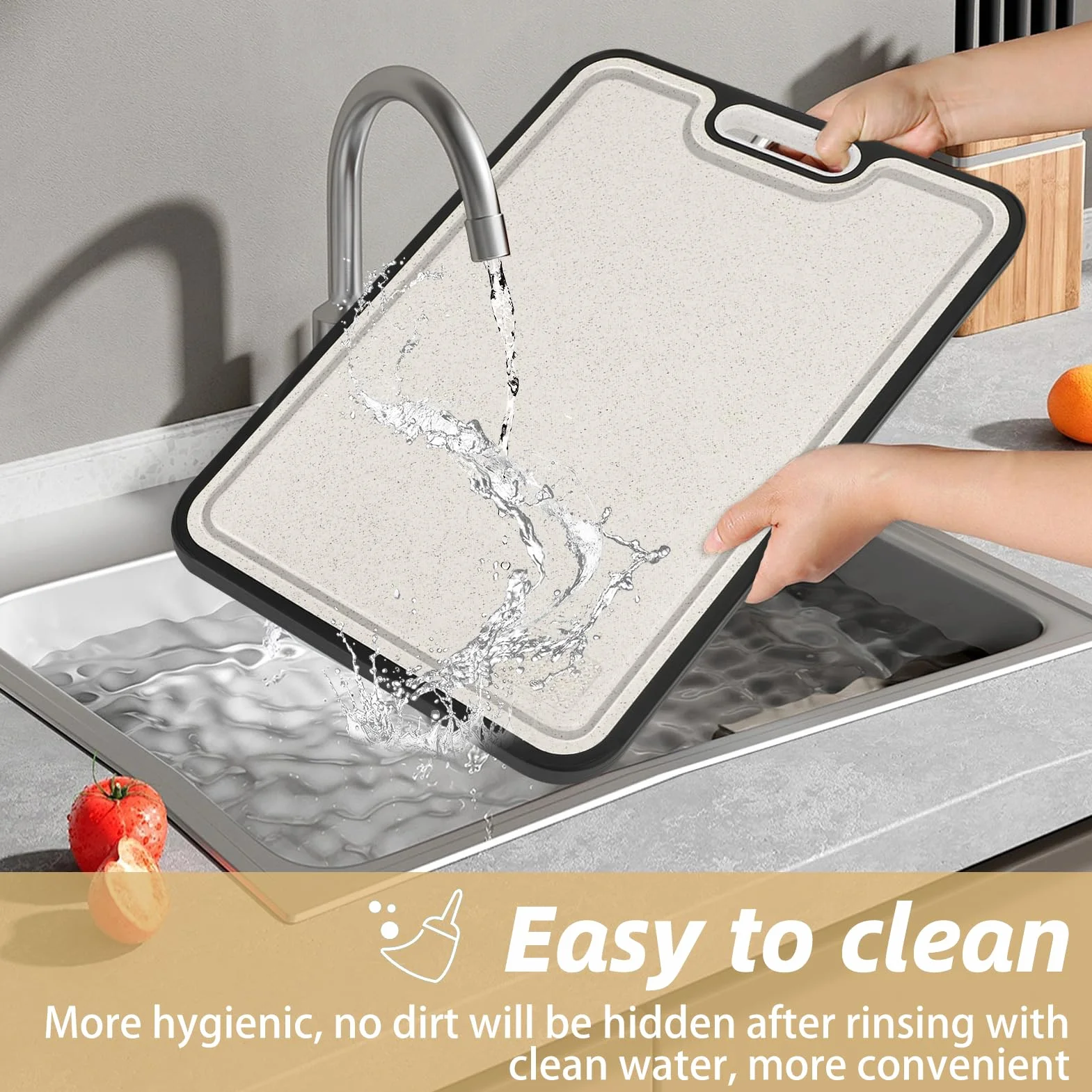 Zikenis Tagliere in Acciaio Inox Alimentare,Tagliere in Titanio per Cucina,con Design a Rete Antigraffio,Reishülsenfaser,antibakterielles Schneidebrett mit Scanalatura,rutschfester Griff,senza BPA