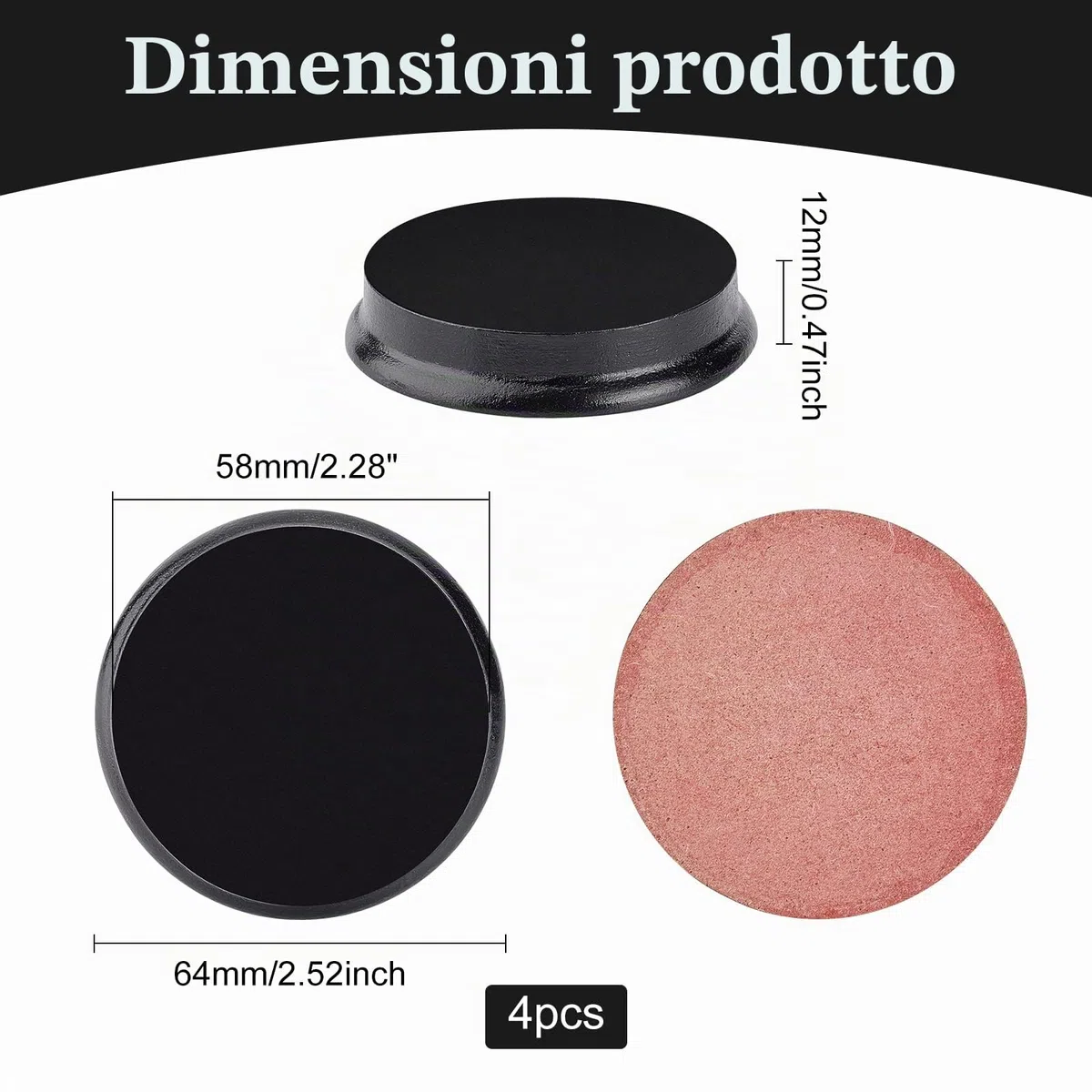 FINGERINSPIRE Set di 4 basi rotonde in legno (6,4 x 1,2 cm), superficie laccata nera, base piatta in legno per bambole, argille o ceramiche, supporto per fotografia