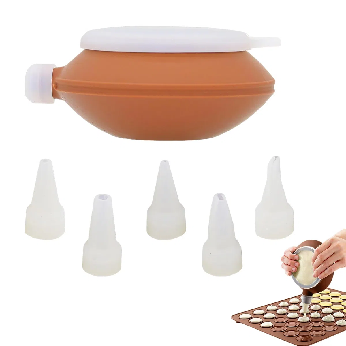Set di Stampi Macarons Stampo in Silicone, Macaron Set Ugello per Crema per Cottura di Dessert per Macaron, Cupcake, Dessert(5 Ugelli)