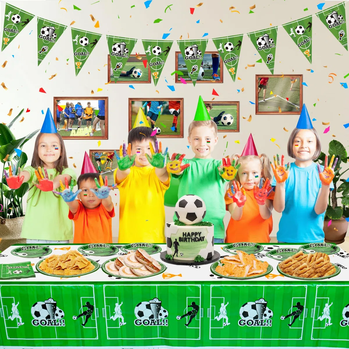 Decorazioni per feste di calcio per 20 ospiti, set da tavola include piatti di carta da calcio, tovaglia da calcio, tovaglioli, per tema sportivo festa di compleanno, baby shower decorazioni per feste