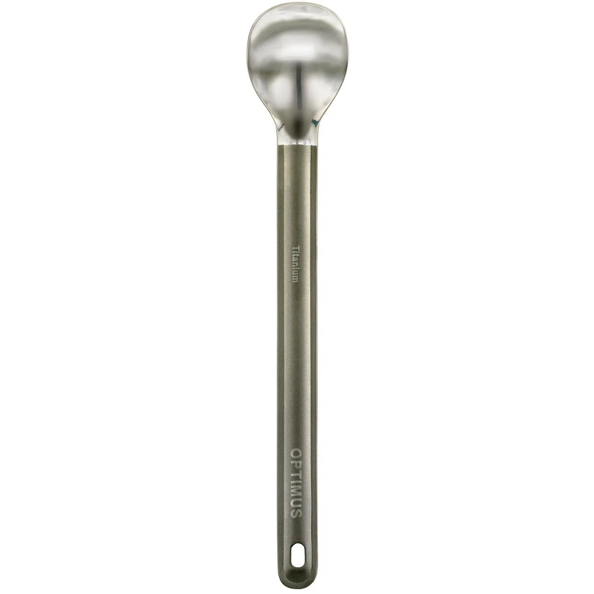 Cucchiaio lungo Optimus Titanium – Cucchiaio in titanio con manico extra lungo (21,5 cm), per cibo da trekking in sacchetti stand-up, posate da campeggio, manico opaco e testa lucida