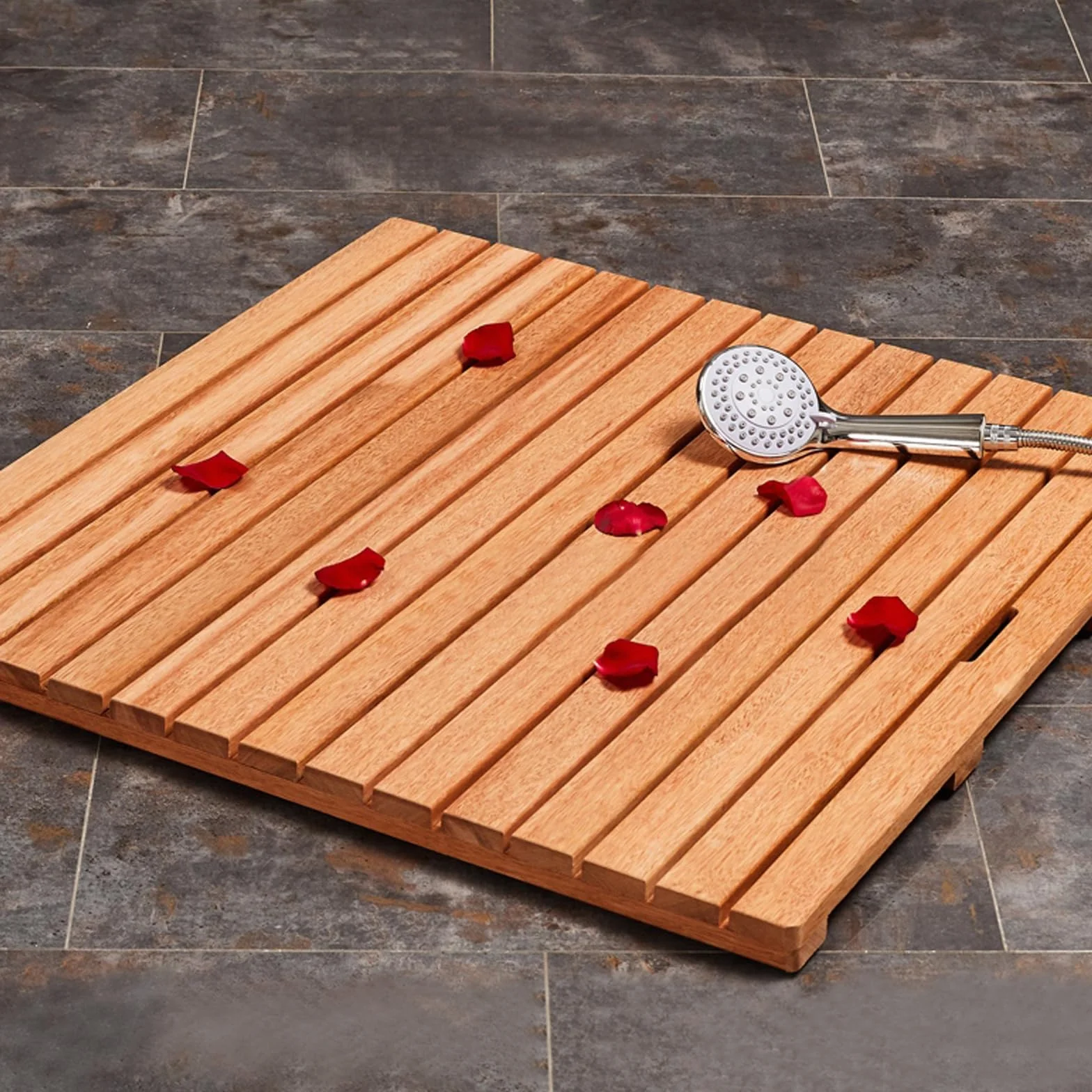 Tappetino da bagno in legno, impermeabile, antiscivolo, design in bambù, per spa e sauna, tappetino rettangolare per bagno e doccia