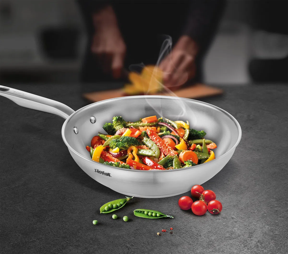 Tefal Virtuoso E4921925 - Padella Wok da 28 cm, per induzione, in Acciaio Inox di Alta qualità, Superficie Non Rivestita, Perfetta Tenuta, Adatta per Forno e lavastoviglie