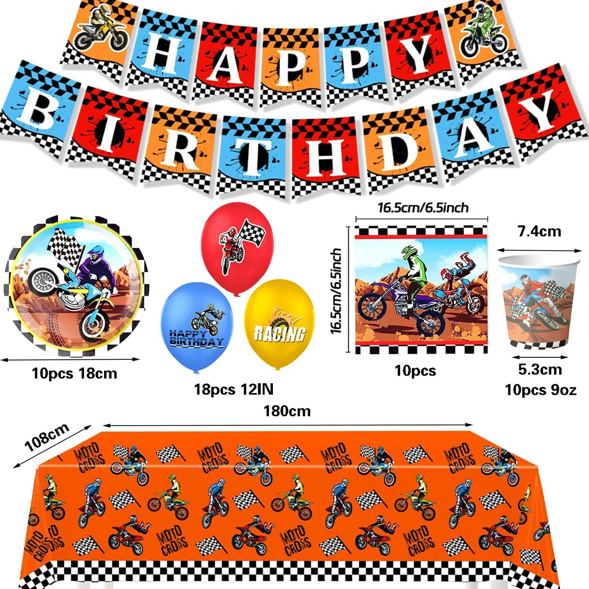 Set di stoviglie per moto, compleanno, per feste di compleanno, per bambini, per feste di compleanno per bambini, decorazione di compleanno, 10 ospiti (moto 3)