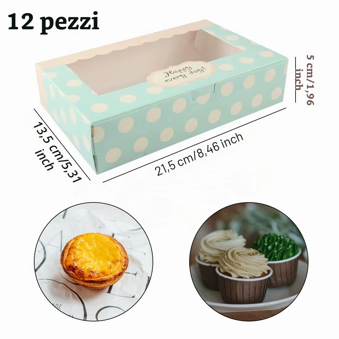 Lvcky - Set di confezioni regalo in carta per 12 pirottini, imballaggi per dolcetti, biscotti e pasticcini, lunghezza 20,3 cm