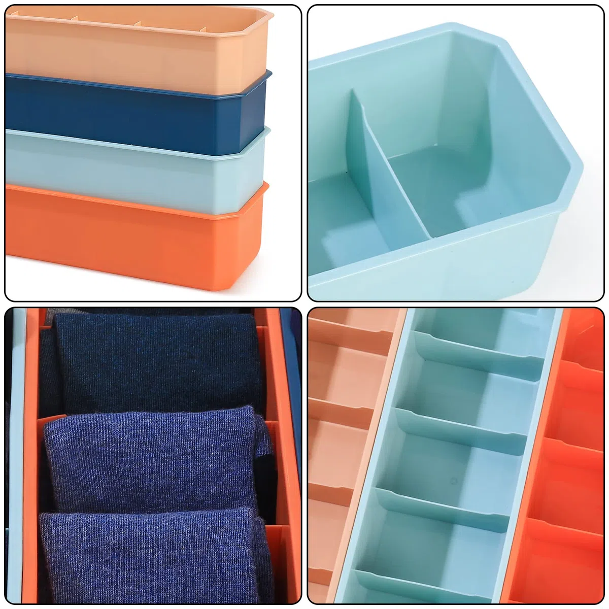 Fulushouxi 4 Pezzi Organizer Cassetti, Contenitori per Calzini Biancheria Intima, Organizzatore per Cassetti Armadio, Divisori per Cassetti Casa, Reggiseni, Calzini, Mutandine