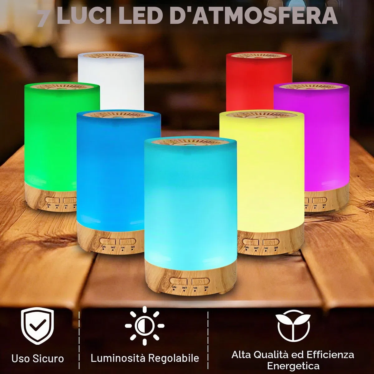 Diffusore di aromi con luce LED a 7 colori, umidificatore con struttura in legno da 150 ml, per oli essenziali, senza acqua, spegnimento automatico, per camera da letto, ufficio, yoga, spa