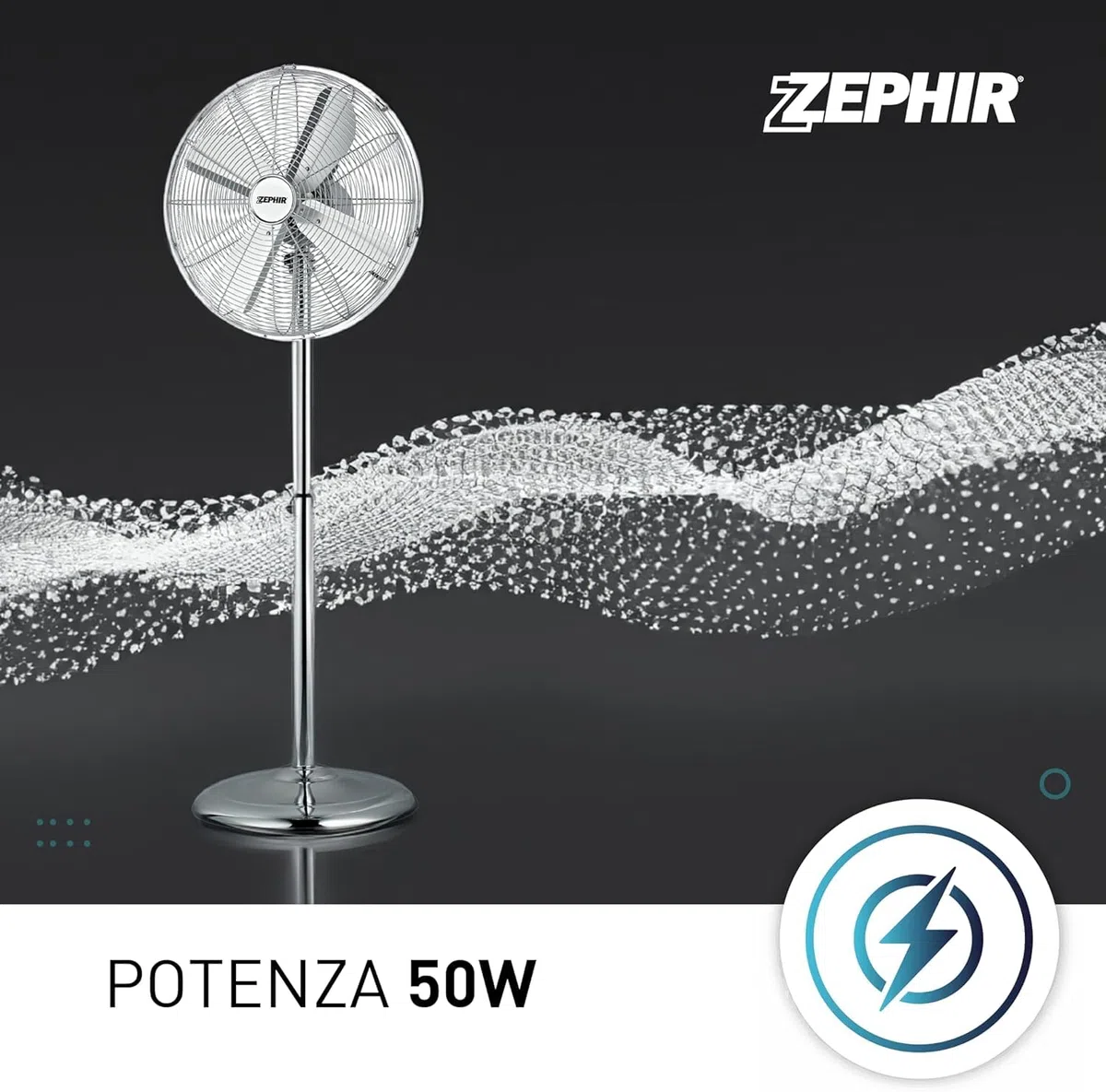PF40CR Ventilatore a Piantana Professionale 3 Velocità Oscillazione Automatica e Griglia di Sicurezza Regolabile in Metallo Altezza 140 cm Silenzioso Zephir