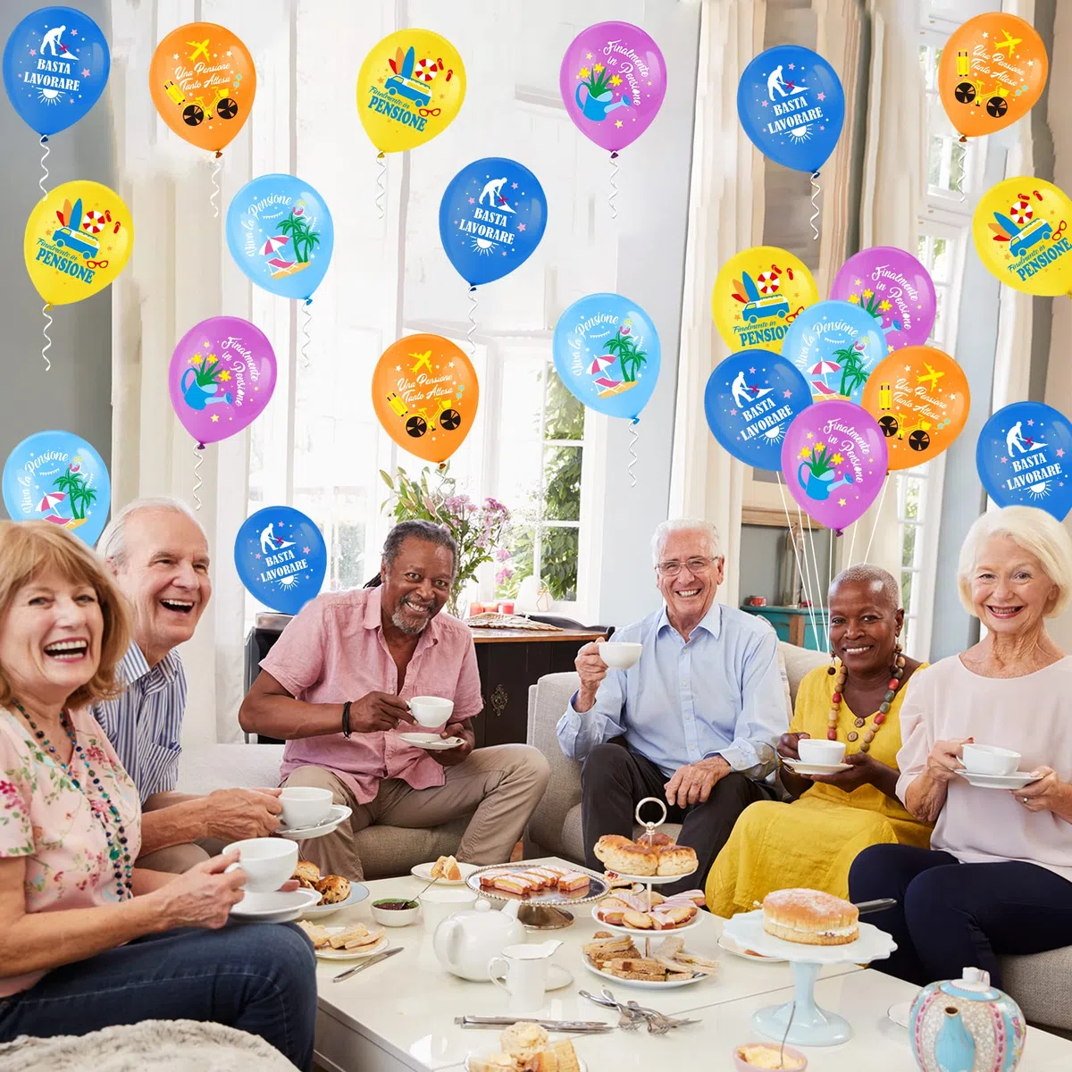 DPKOW 25pz Palloncini Pensione Colorati Palloncini Pensione Italiano Finalmente in Pensione Palloncino in Lattice Viva la Pensione Decorazione Addobbi Gadget per Festa di Pensionamento Donna Uomo