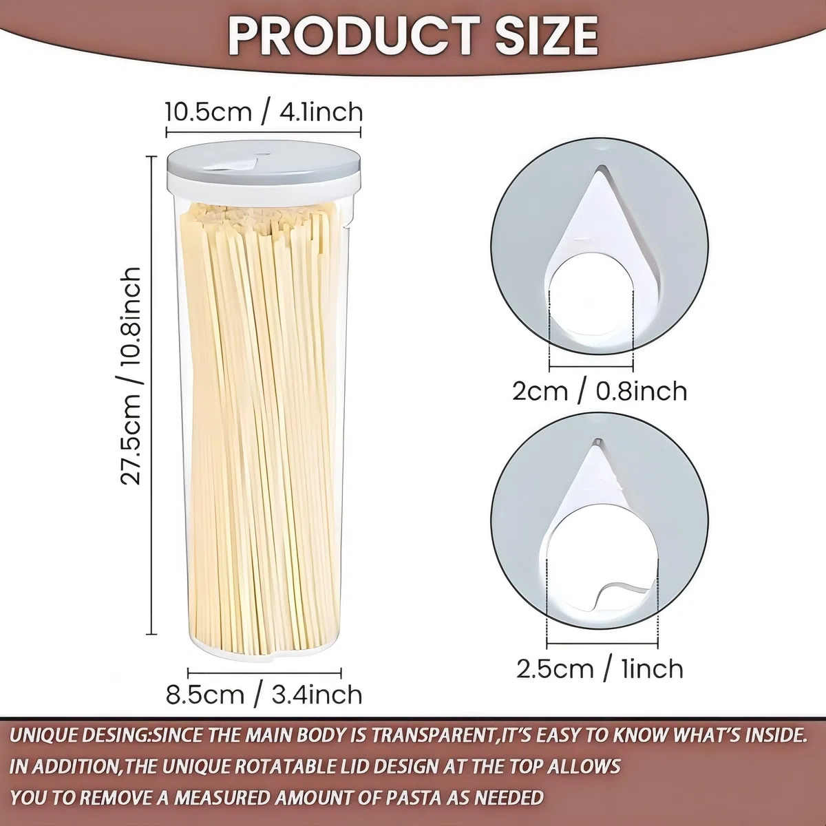 Contenitori per pasta in plastica, 2,5 L, 2 PCS, Contenitore per pasta alto e trasparente con coperchio. Adatto per spezie, zucchero, caramelle, tè e caffè in grani.-002