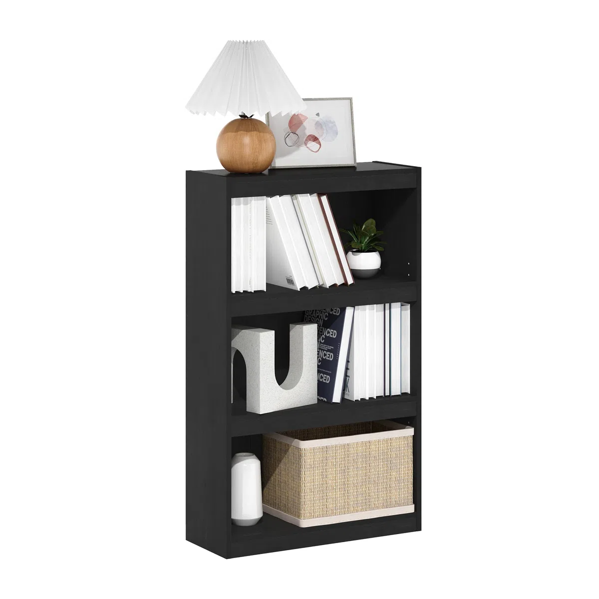 Furinno Jaya-Libreria con ripiano Regolabile a 3 Livelli, Legno ingegnerizzato, Blackwood, 3-Tier