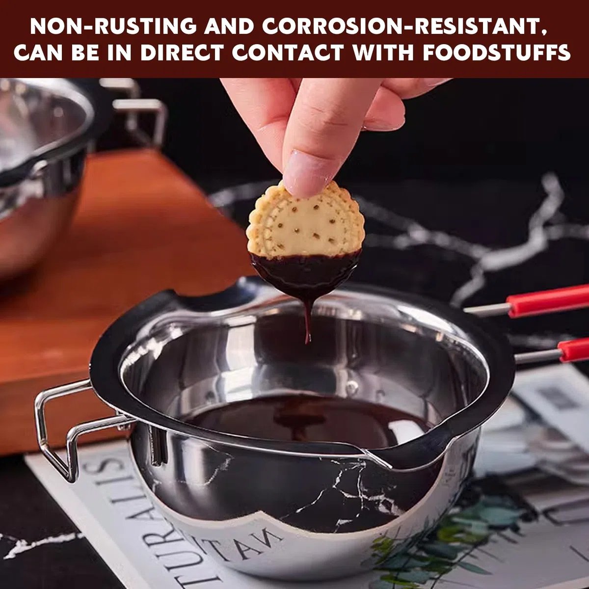 Bagnomaria in Acciaio Inox 400 ml Double Boiler Beccucci con Manico Resistente al Calore Ciotola Pentola per Bagnomaria Cioccolato Sciogliere Formaggio Burro Caramelle