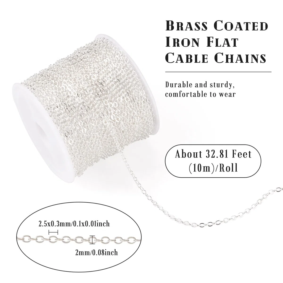 Craftdady Collana placcata in argento da 33 piedi per gioielli, 2,5 x 2 mm, per creazione di gioielli, bracciali, collane