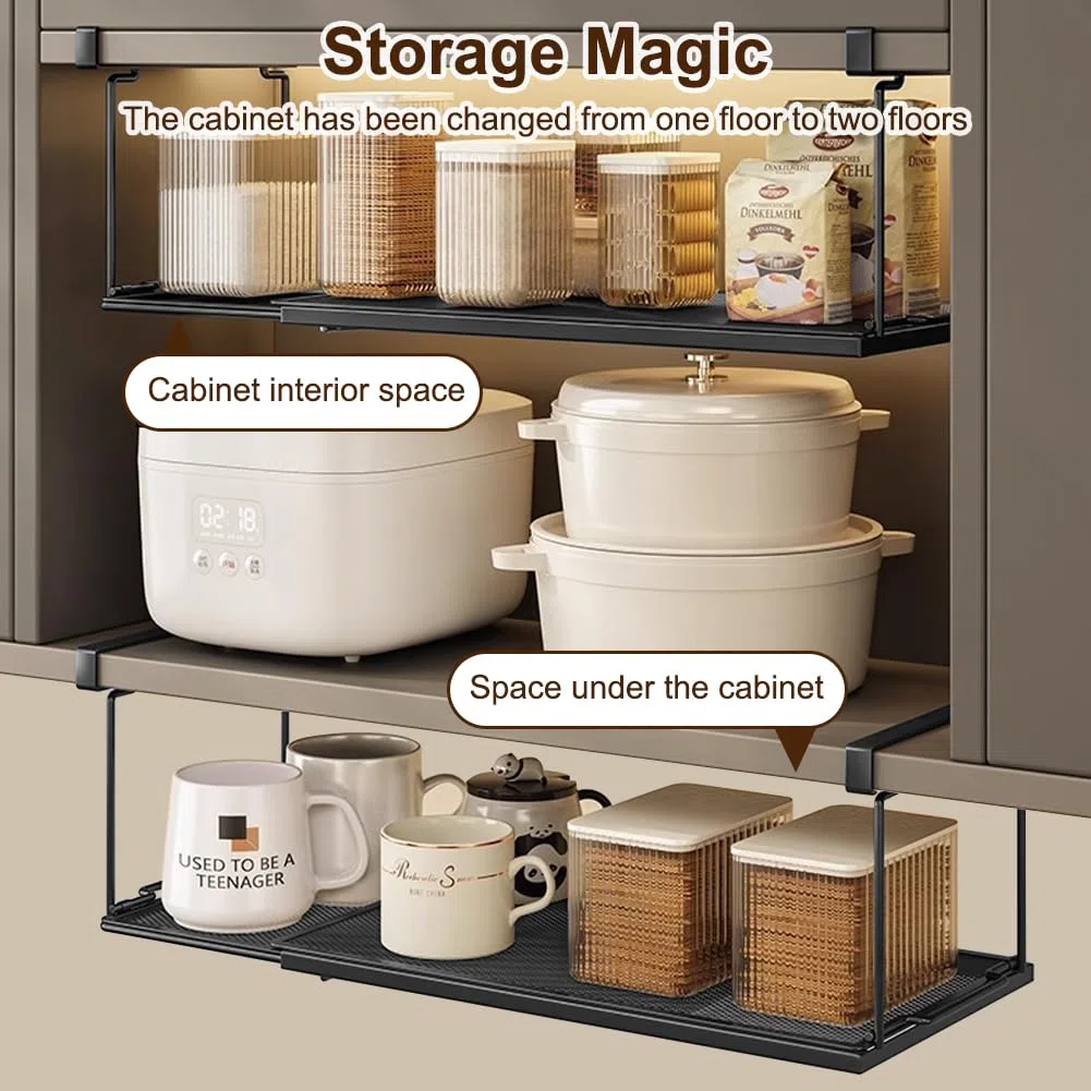 Mensola regolabile da 38 a 70 cm, organizer da cucina, mensola da appendere per armadi, scarpiera in metallo, ideale per cucine, dispense, scarpiere (nero)