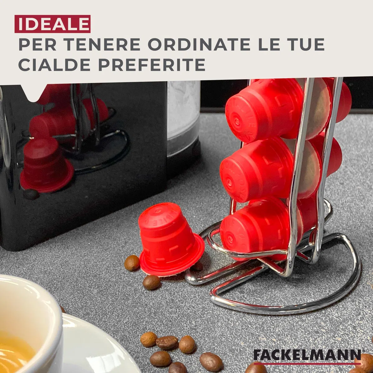 Fackelmann Porta Cialde in Filo per 20 Cialde Nespresso, in Scatola Regalo a 4 Colori, Cialde non Incluse, Argento