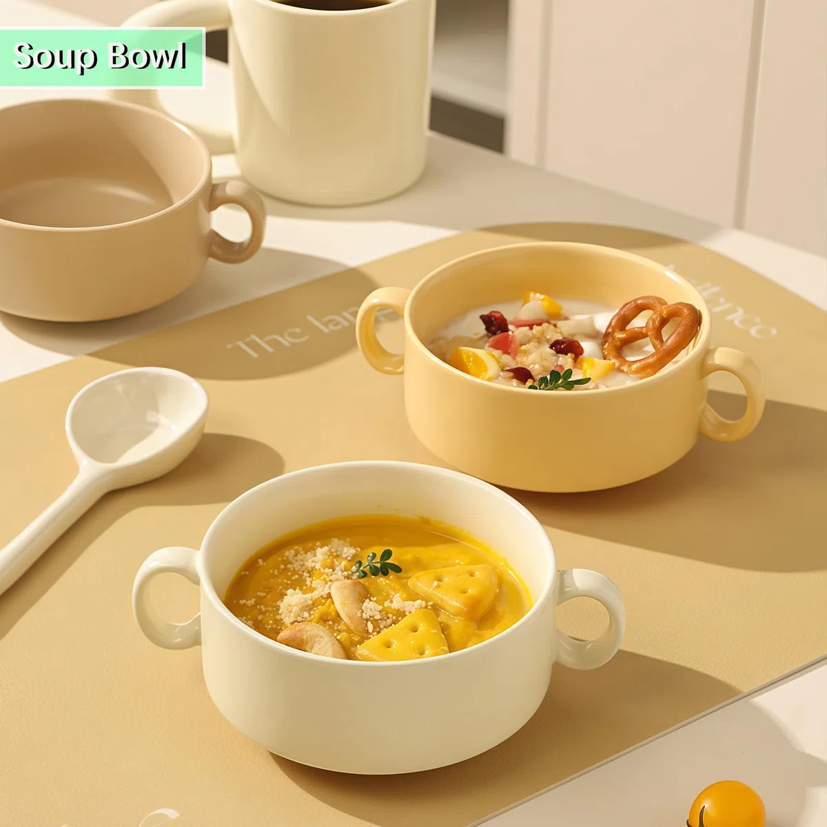 Piccola tazza da zuppa con manici, in tinta unita, 300 ml, per zuppa di cipolle, adatta al microonde e alla lavastoviglie