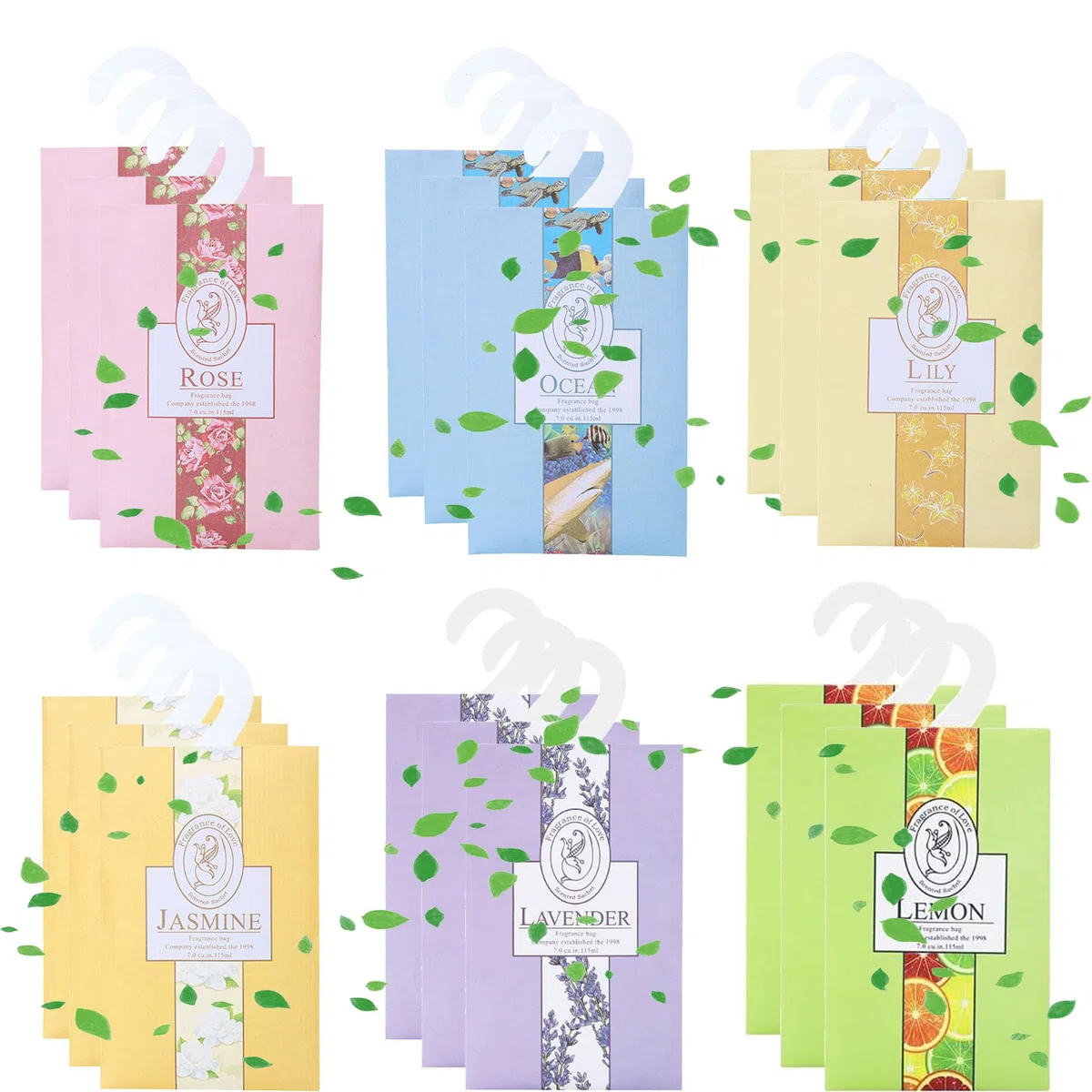 18pcs Pezzi di Sacchetti per Aromi, Bustine, Borse, Armadietti per Profumo, Armadi, Armadi per Camera da Letto, Carrelli da Bagno, Lavanda, Gelsomino, Giglio, Rosa, Oceano, Limone