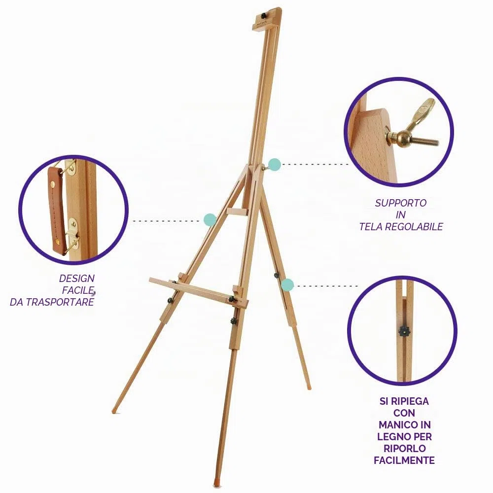 Mont Marte Cavalletto a treppiede pieghevole e regolabile in faggio, per la pittura, supporta tele alte fino a 120 cm (47")