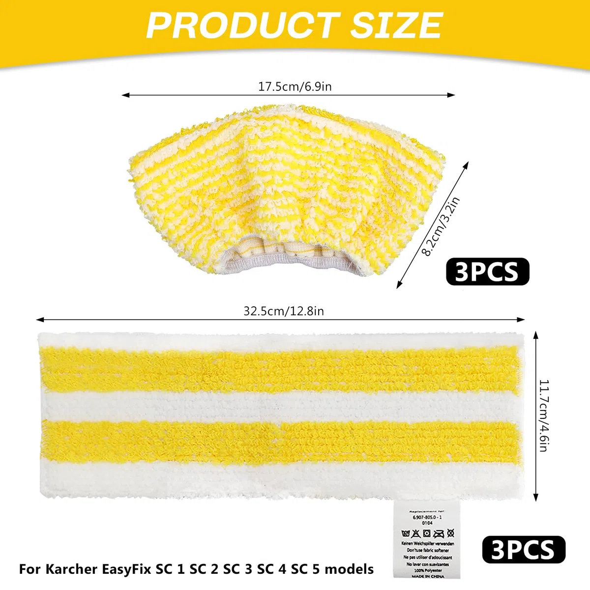 Set di 6 panni da pavimento per pulitore a vapore Kärcher SC 2/3/4/5, 3 panni + 3 rivestimenti, sistema di chiusura in velcro facile da installare (3 panni per pavimenti + 3 rivestimenti)