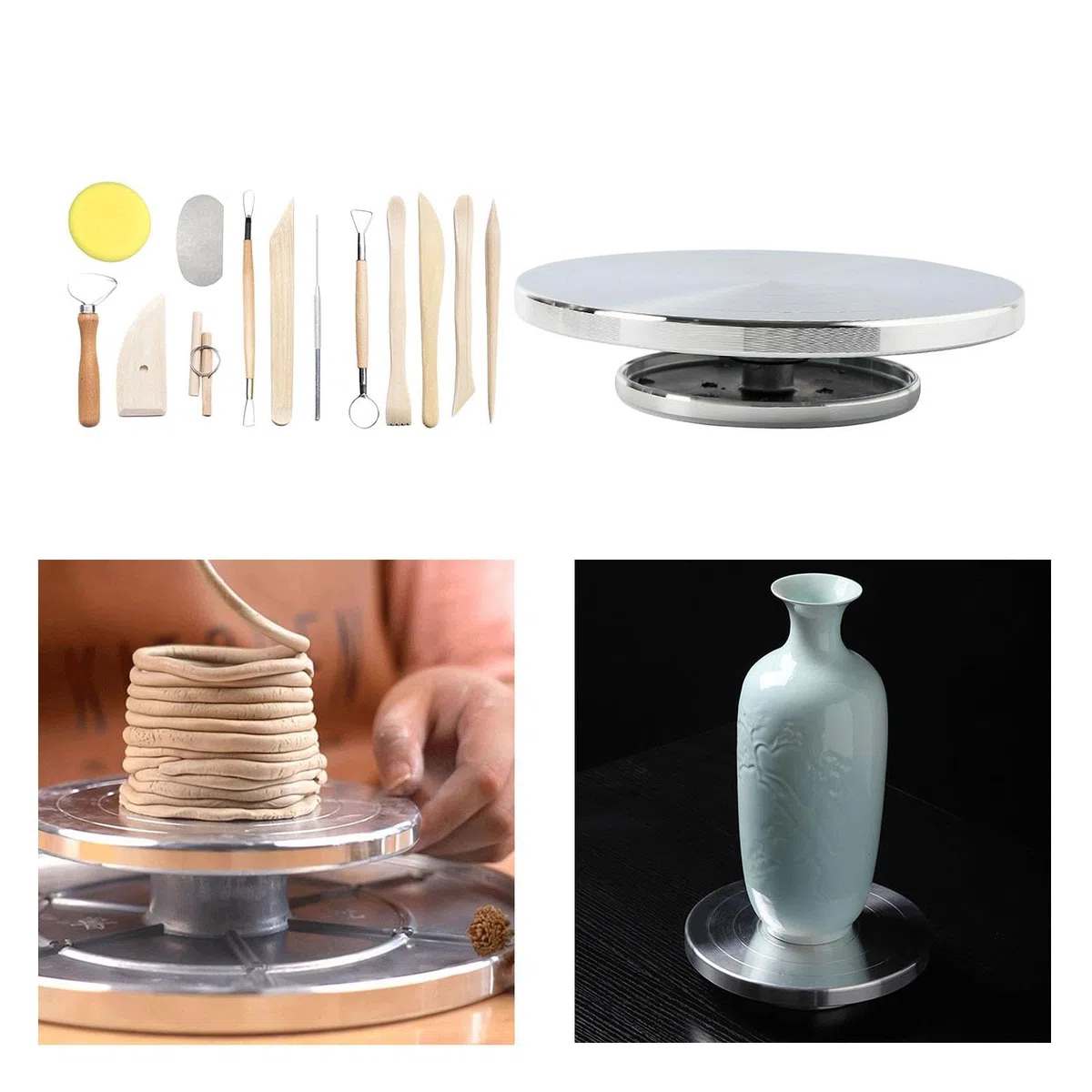Tornio Da Vasaio Attrezzi Modellazione Scultura Rotazione Regolare Accessori Torno Da Tavolo Manico in Legno Argilla Adatto per Laboratorio Artistico