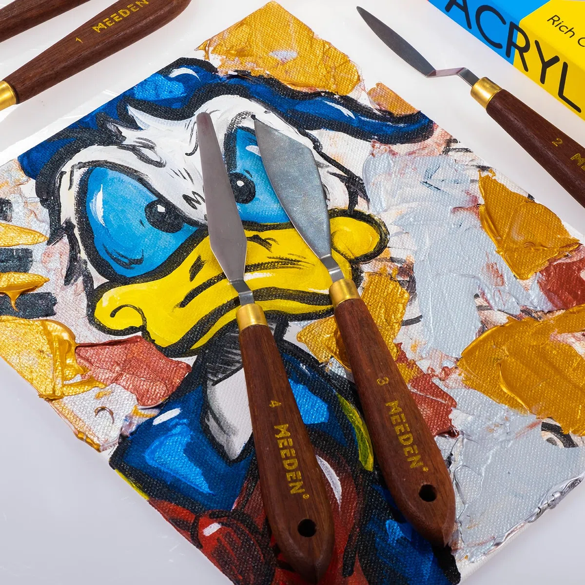 MEEDEN 5 Coltelli per Pittura Set, Versatili Coltelli da Tavolozza in Acciaio Inossidabile con Raschietto per Miscelazione per Pittura ad Qlio, Acrilico e Altro