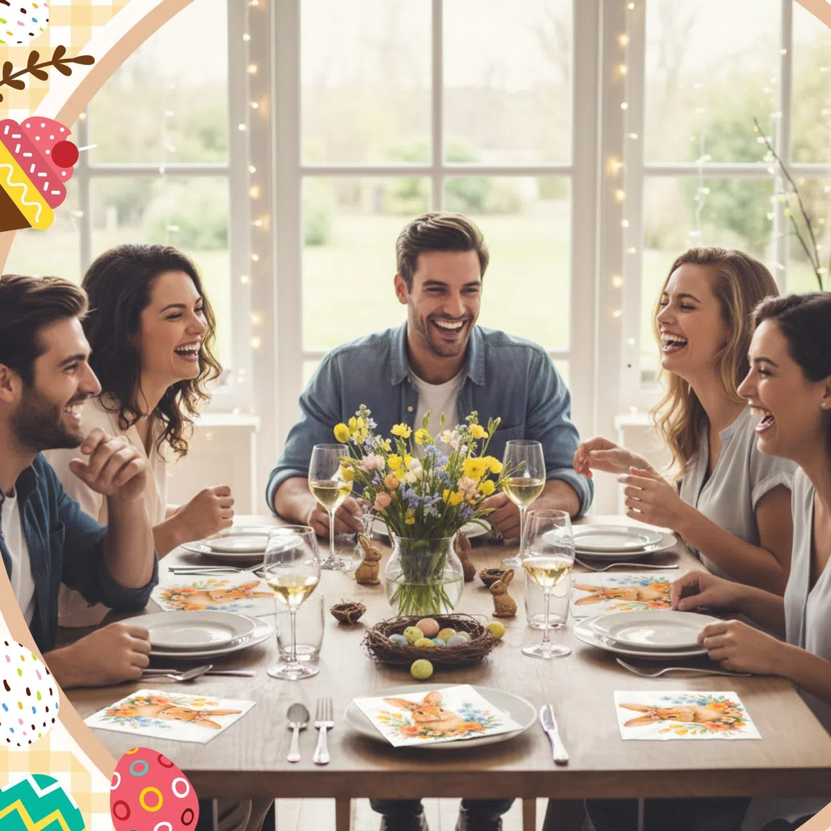 Tenare 50 Pezzi Tovaglioli di Carta Pasquali di Coniglietto 33 x 33 cm Tovaglioli di Carta Decorativi per Feste per Pasqua Ospiti Decorazione Primavera Compleanno Tavolo