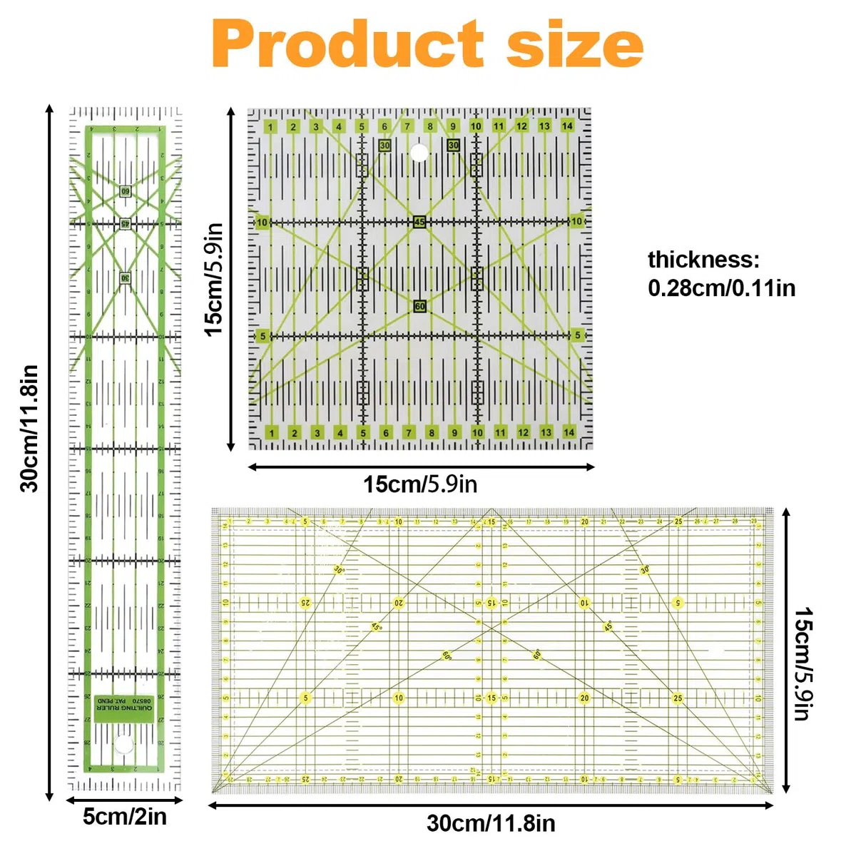 3 Pezzi Righello Sarta, Sewing Ruler, Righello Di Patchwork con Indicazioni Angoli, Angoli Di 30/45/60 Gradi, Comunemente Utilizzati Per Quilting, Misurazione e Lavori Artigianali con Tessuti