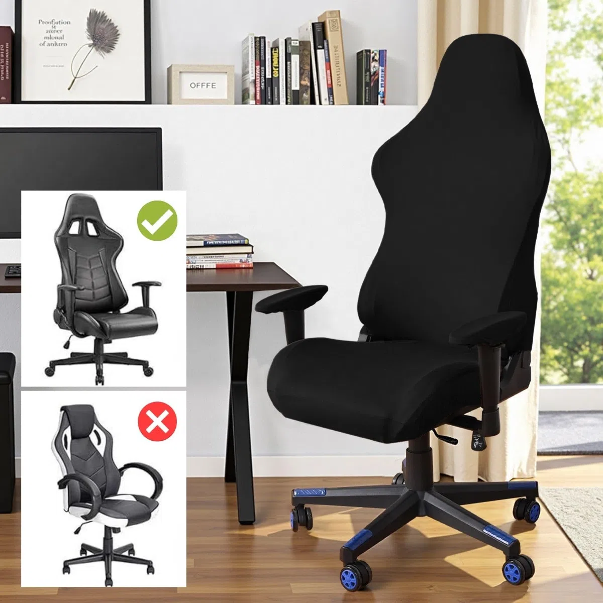 Set di 4 fodere elastiche lavabili per sedia da gaming per sedia da gioco, sedia girevole, schienale e braccioli