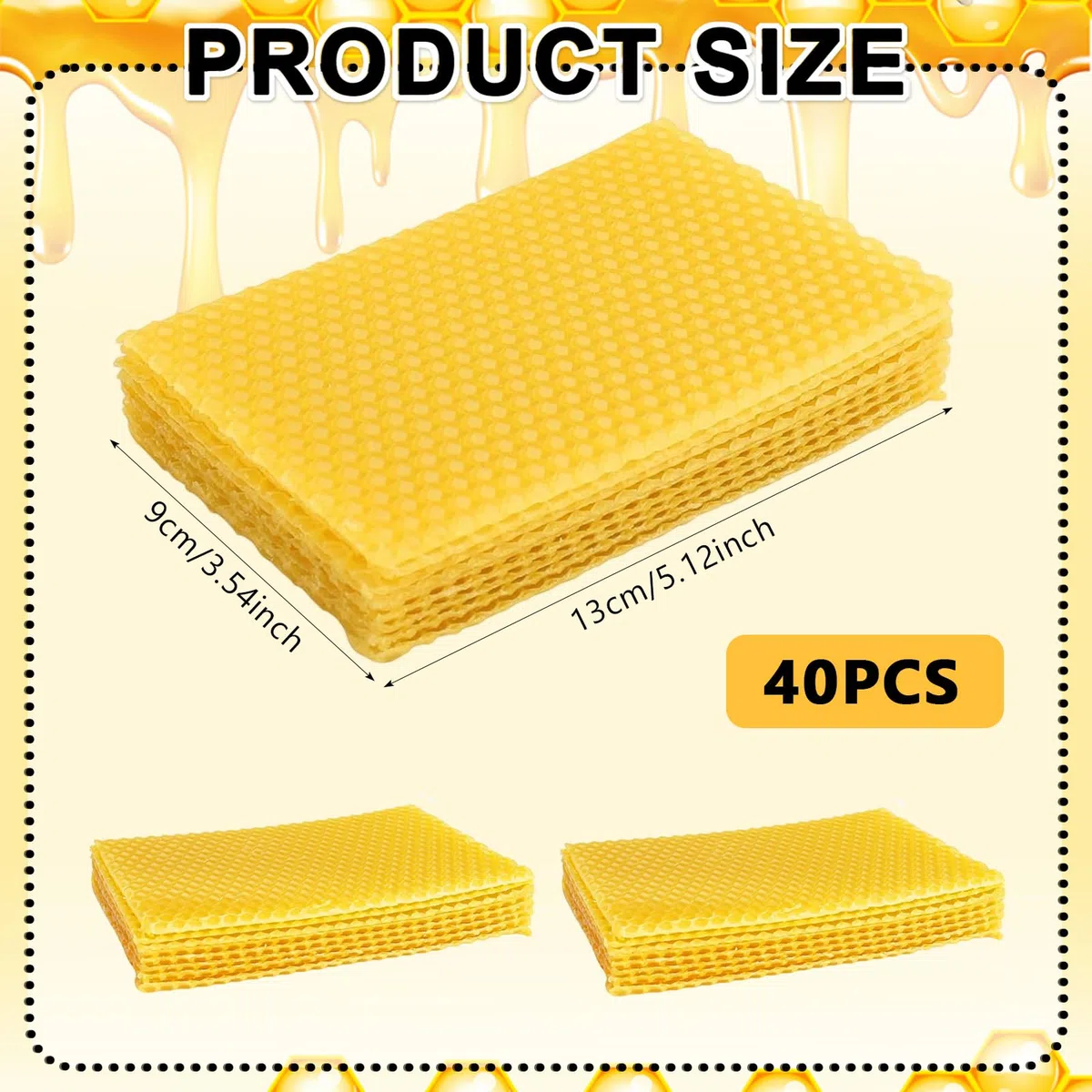 Cera d'api naturale 40 fogli 13x9cm fogli cera api pura colore giallo miele ideale per apicoltura creazione candele artigianali e fai da te