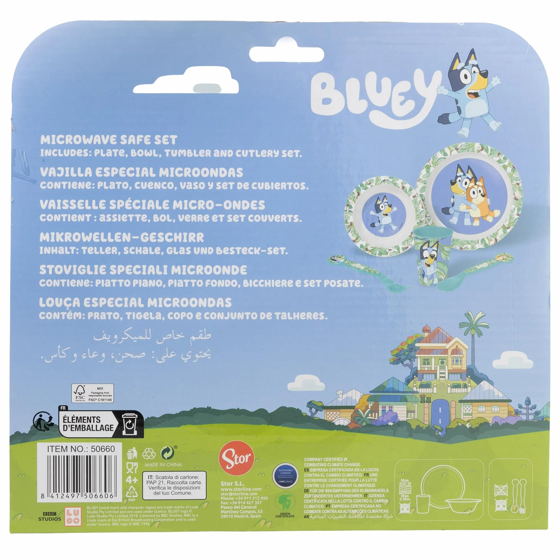STOR Set Stoviglie per Bambini Bluey - Bicchiere Piatto Ciotola Posate - Plastica Resistente Microonde - Senza BPA - Pasti Bambini