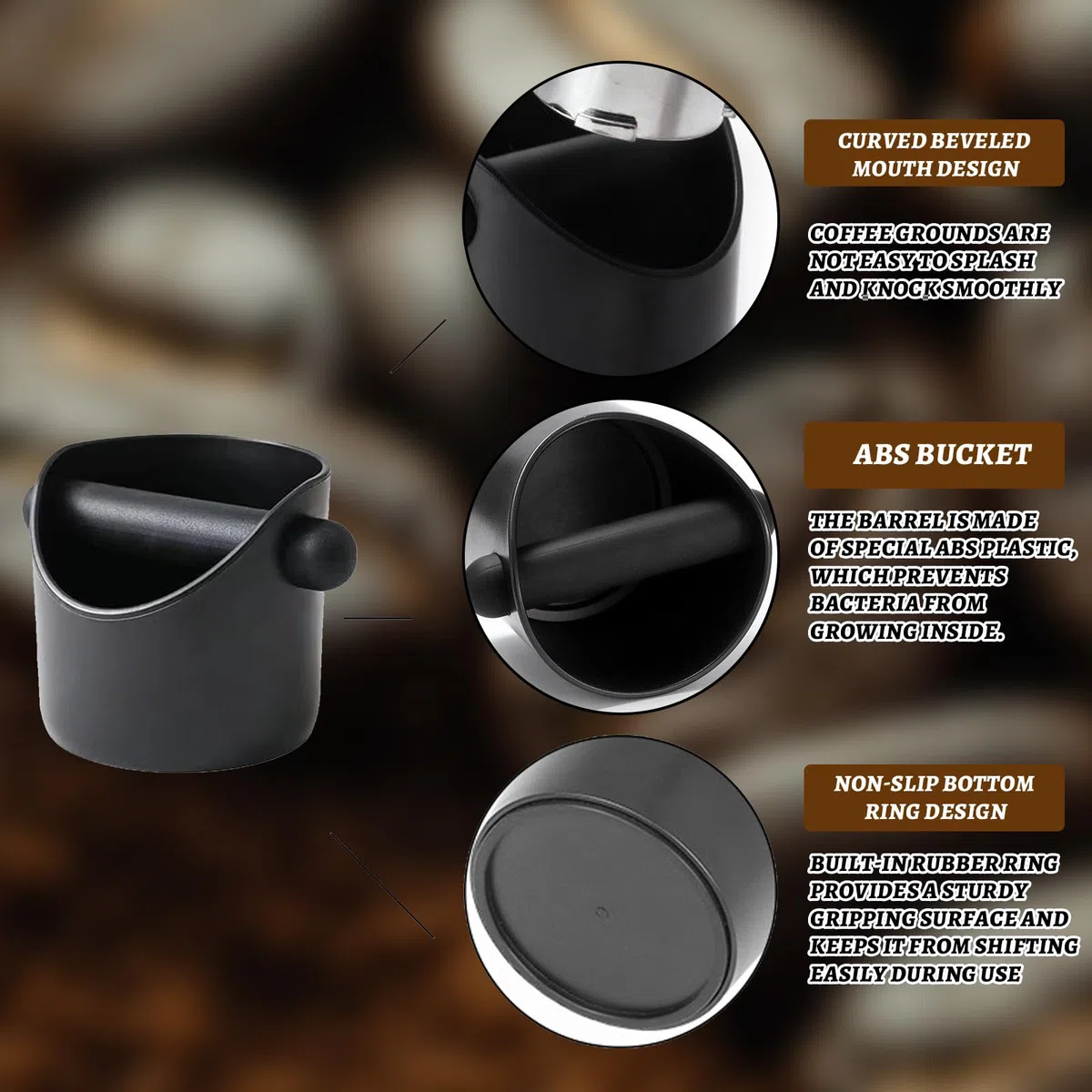 Coffee Knock Box Nero caffe Contenitore per caffè Espressocon Rimovibile Asta Percussione Scatola Fondi di Caffè Recipiente Fondi per Bar Ristoranti Uffici (10x10x11cm)