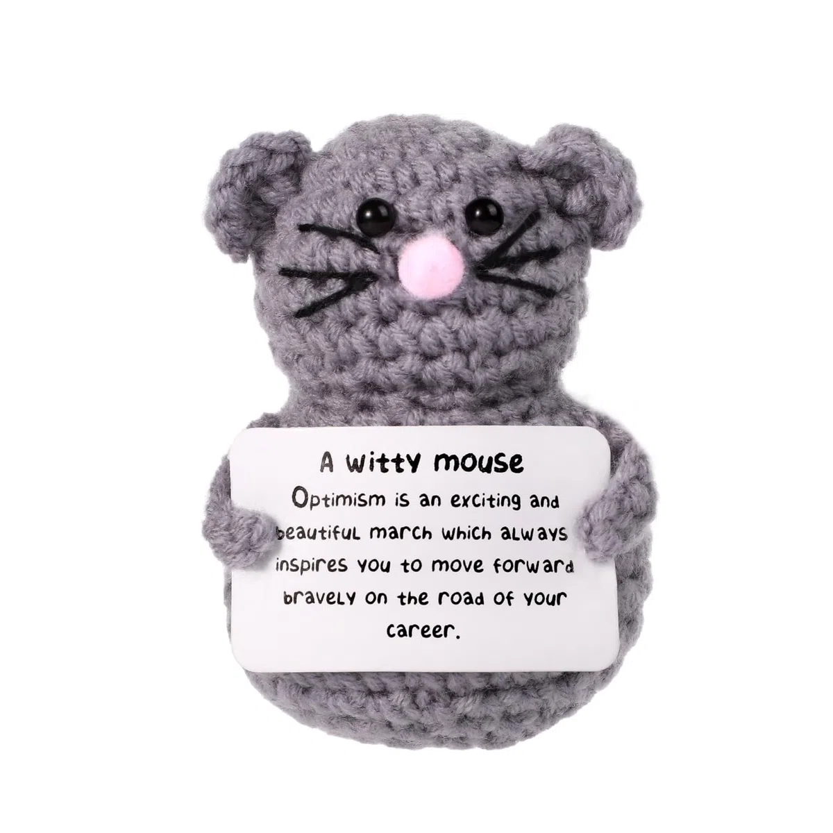 Topo Divertente Positivo, Bambola di Topo Lavorata a Maglia Carina Creativa da 8cm con Carta Ispiratrice Topo all'Uncinetto per Peluche Regalo di Compleanno Decorazione per Feste Incoraggiamento