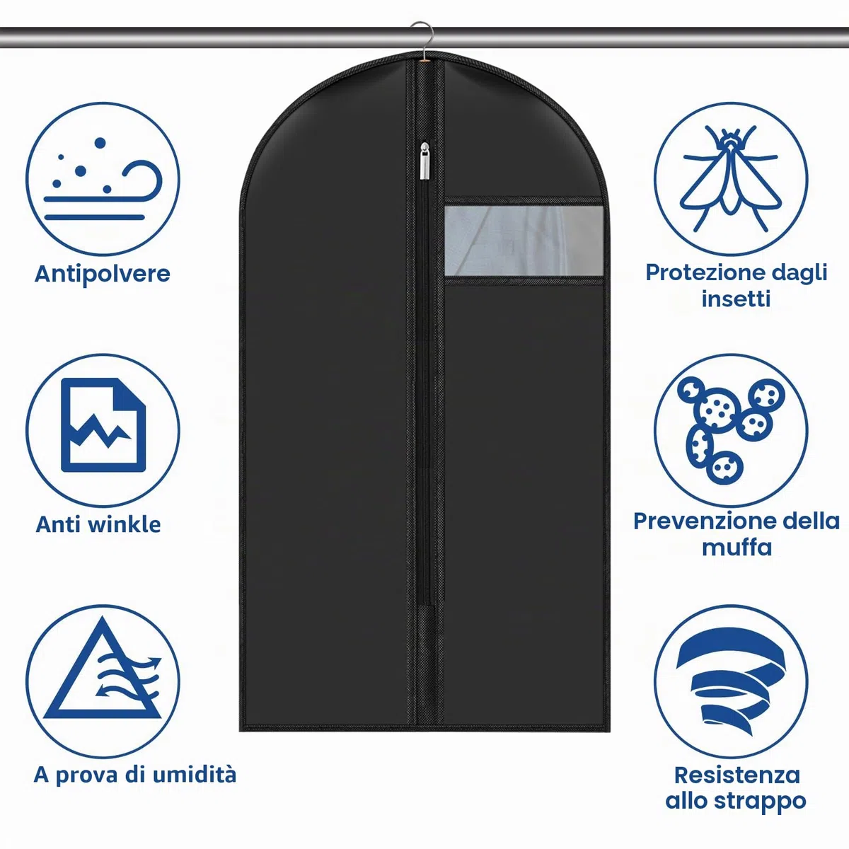 6 Pezzi Copriabiti Antipolvere 60 X 100 cm, Copri Abiti Custodie Abiti con Finestra Trasparente, Porta Abiti Antipolvere per Abiti con Cerniera, per Smoking Custodia Abiti Giacche Gonne e Camicie