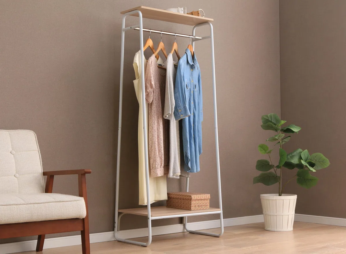 Iris Ohyama Appendiabiti in Metallo con Ripiano in Legno, 2 Livelli, Bianco, Design Moderno, Solido, Anti scivolo, Per Camera, Studio, Armadio, Abbigliamento e Scarpe, Montaggio Facile, PI-B2
