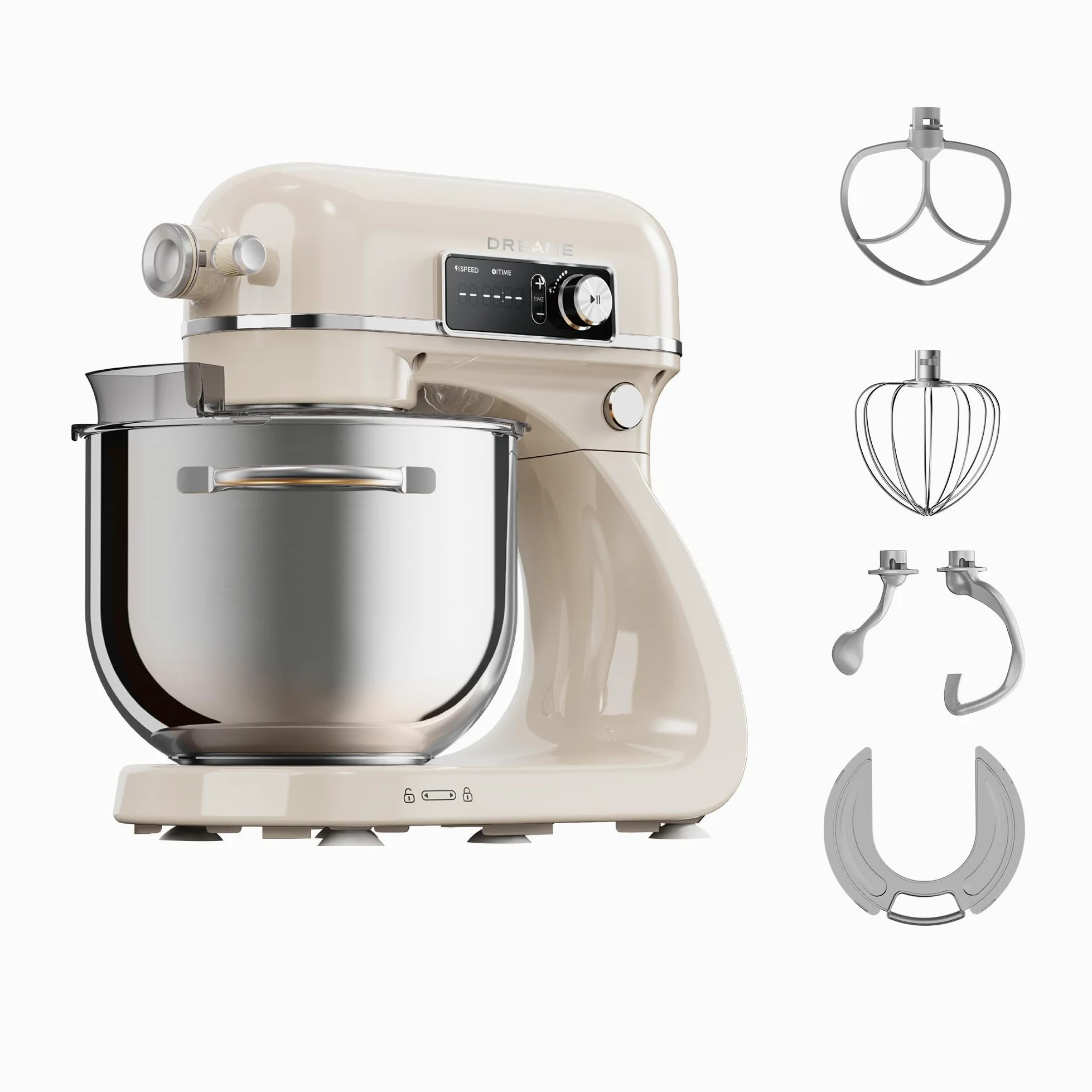 DREAME BioKnead Impastatrice Planetaria. Doppio Gancio Brevettato e Motore CC Silenzioso da 800 W con Ciotola da 6 L, Display Digitale, 12 Velocità e Numerosi Accessori per Ogni Attività, Bianco