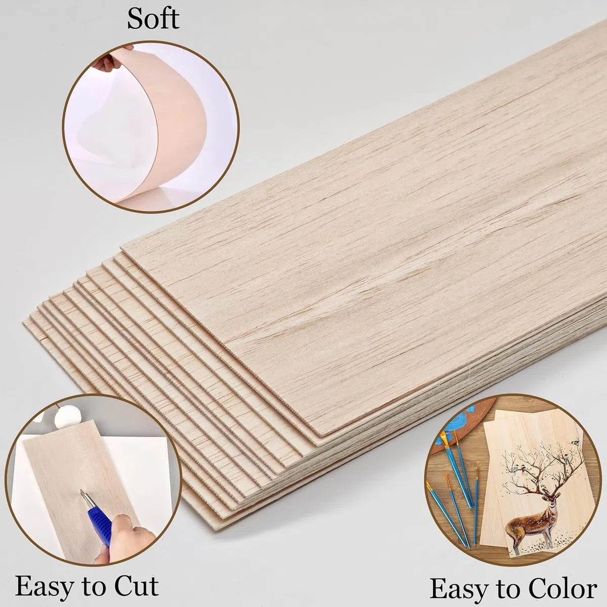 Confezione da 12 fogli di legno di balsa (200 x 100 x 1 mm), leggeri e versatili per artigianato, progetti fai da te, modelli in legno, pittura, incisione e decorazioni per la casa