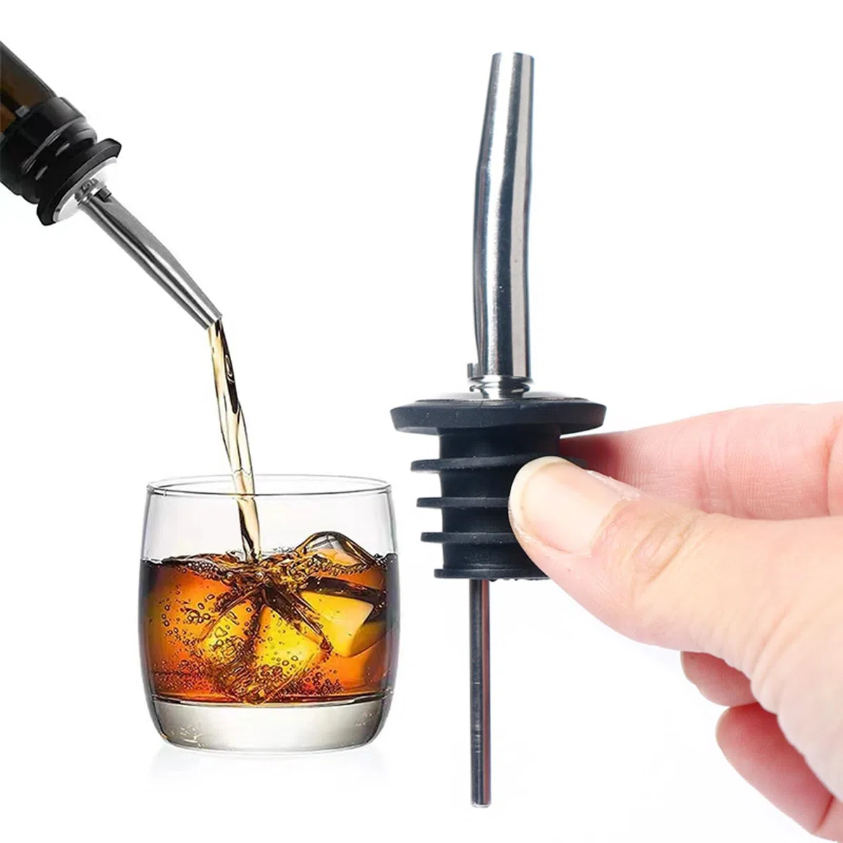 4 Pezzi Metal pour Barman,Beccuccio Bottiglie Cocktail,Versatori Cocktail,Versatori in Acciaio Inox,Beccuccio Conico Liquore Bottiglia,Metal pour Barman Professionali,con Cappucci di Gomma