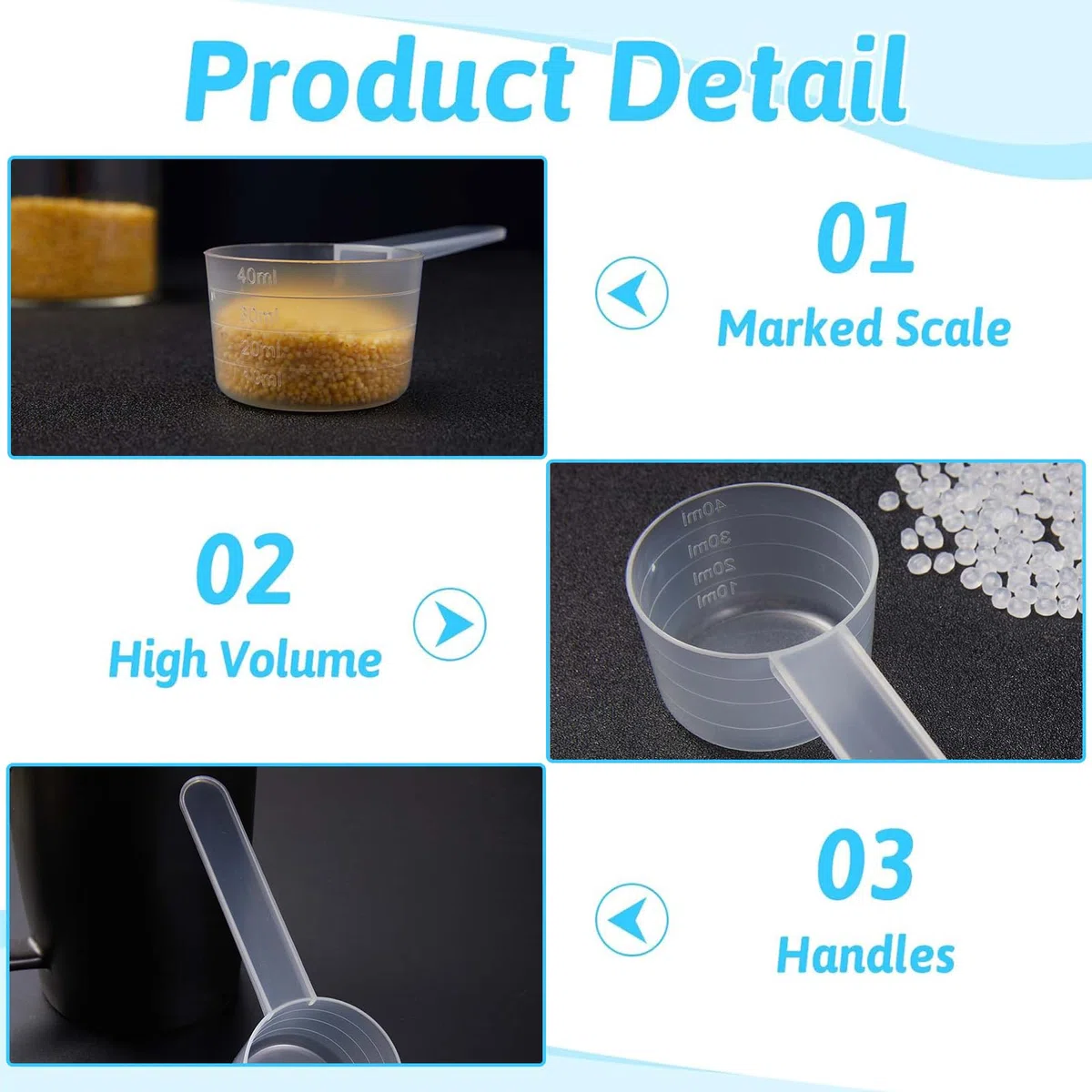 15 Cucchiaio Dosatore, Misurino Proteine Grammi in Plastica 30 ml 40 ml 50 ml 70 ml 100 ml per Cucina Domestica, Polvere Proteine, Detersivo Cup