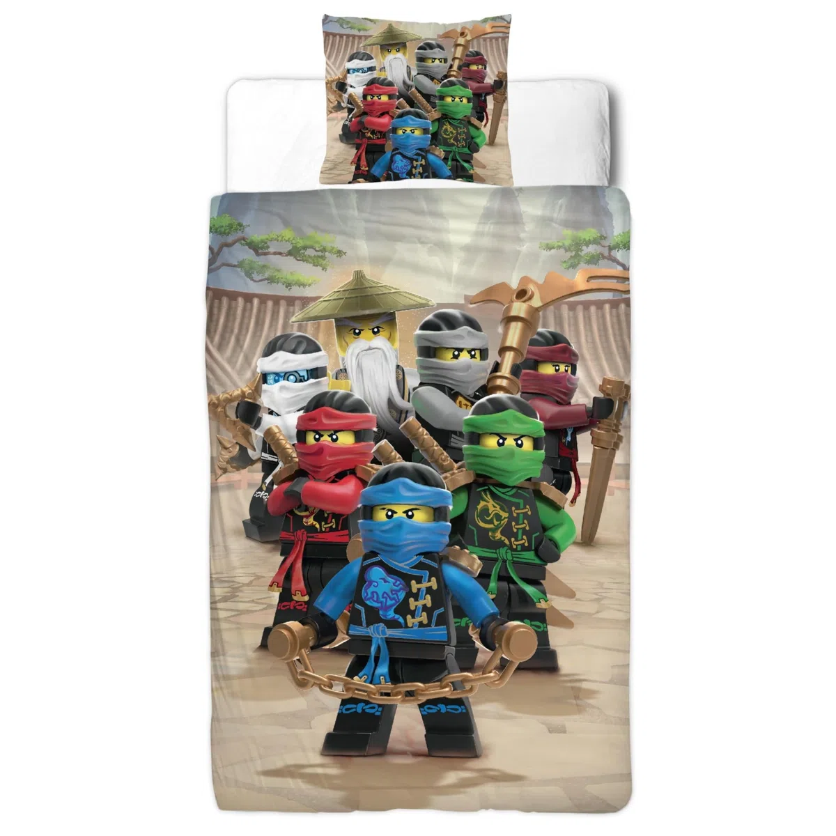 Biancheria da letto 135 x 200 cm, Lego Ninjago Lloyd, Sora, Arin e Drago Riyu, 100% cotone, chiusura lampo, 1 federa 80 x 80 + copripiumino 135 x 200, set di biancheria da letto per bambini, motivo: