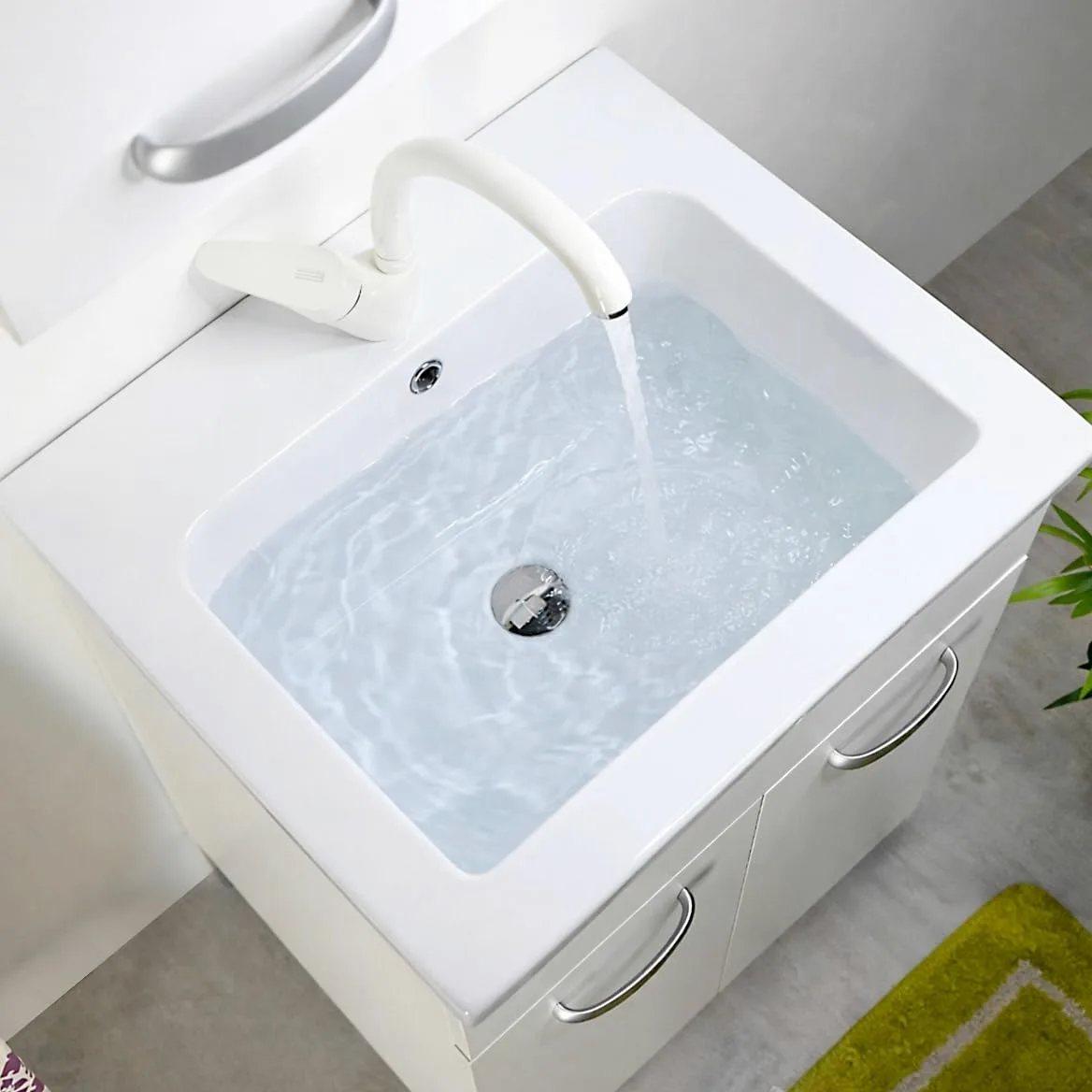 Ceramcia Tuscia Mobile LAVATOIO Ceramica 60 x 51 x H 88 YORK Design Bianco Antigraffio con Vasca Profonda 25,5 cm (NO Foro Rubinetto)