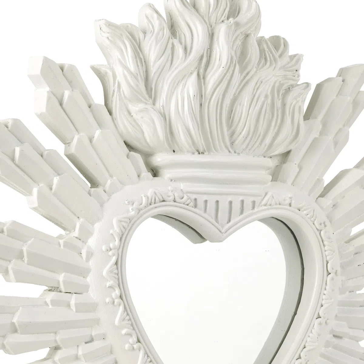 Baroni Home Specchio Ex Voto Cuore Sacro con Raggi in Resina Dorata, Cuore Bianco, Decorazione da Parete con Gancio, Specchio Bianco da Parete, Ingresso, Soggiorno, Camera da Letto 27x2x28 cm