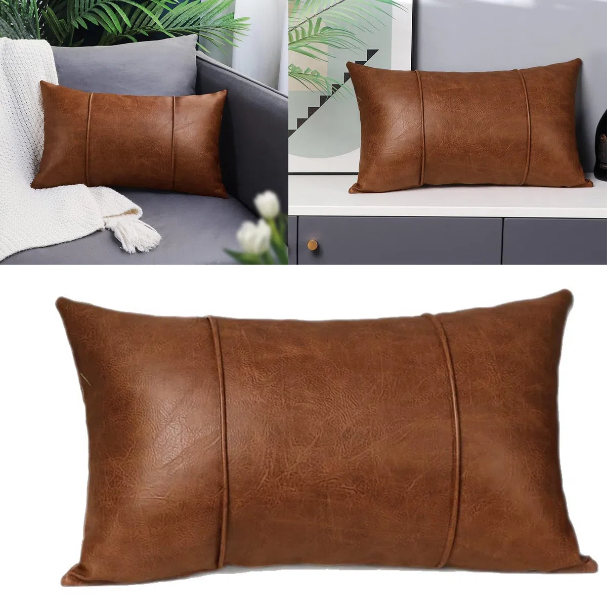 Cuscini Rettangolari Cuscini Copri Protezioni da Cuscini in Pelle Finta 45 Cm con Cerniere Rinforzate per Decori del Soggiorno