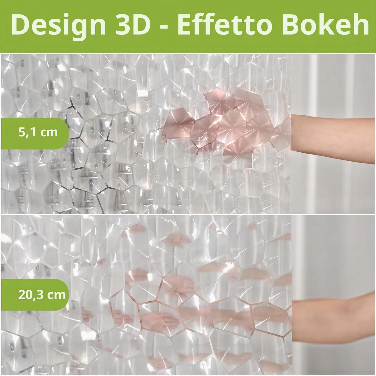 OTraki Tenda da doccia trasparente, 182,9 x 198,1 cm, tenda da doccia lunga con cubi 3D, impermeabile, con 12 occhielli e ganci