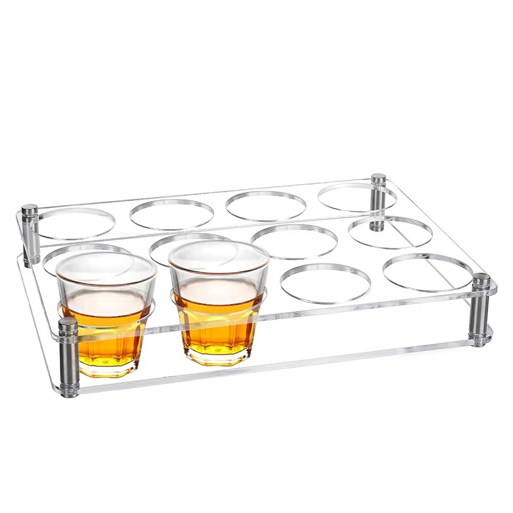 AHANDMAKER Supporto per 12 bicchieri in acrilico trasparente, vassoio da portata per bicchieri da vino, birra e vino, organizer per bar, feste, club e feste in famiglia, foro: 6,1 cm